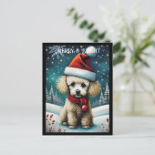 Schattigee Baby poedel besneeuwde weide kerstman h Briefkaart (Staand voorkant)