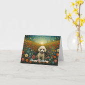 Schattigee Baby poedel bloemenweide Happy Birthday Kaart (Gele Bloem)