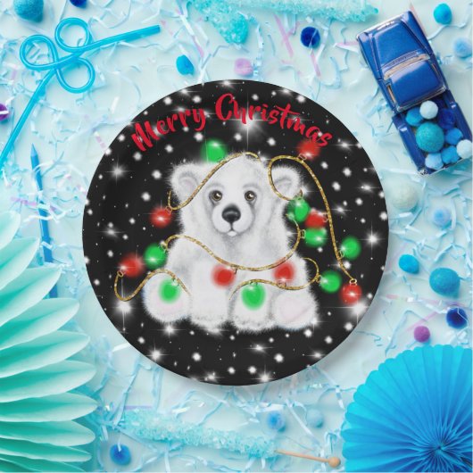 Schattigee baby Polar beer Kerstverlichting Sterre Papieren Bordje (Feest)