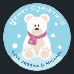 Schattigee Baby Polar Beer Merry Christmas Custom Ronde Sticker<br><div class="desc">Schattigee aangepaste cadeaulabels voor Kerstmis.</div>