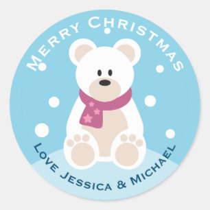 Schattigee Baby Polar Beer Merry Christmas Custom Ronde Sticker