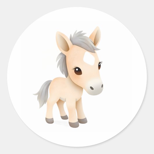 Schattigee Baby Pony Sticker Waterverf Illustratie (Voorkant)