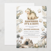 Schattigee baby prehistorische dinosaurus genderne kaart (Voorkant / Achterkant)