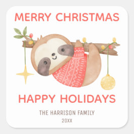 Schattigee Baby Prettige feestdagen Sloth Vierkante Sticker