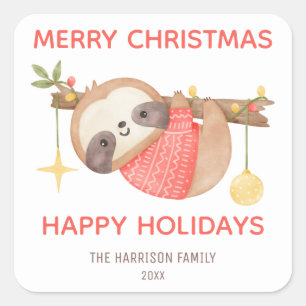 Schattigee Baby Prettige feestdagen Sloth Vierkante Sticker