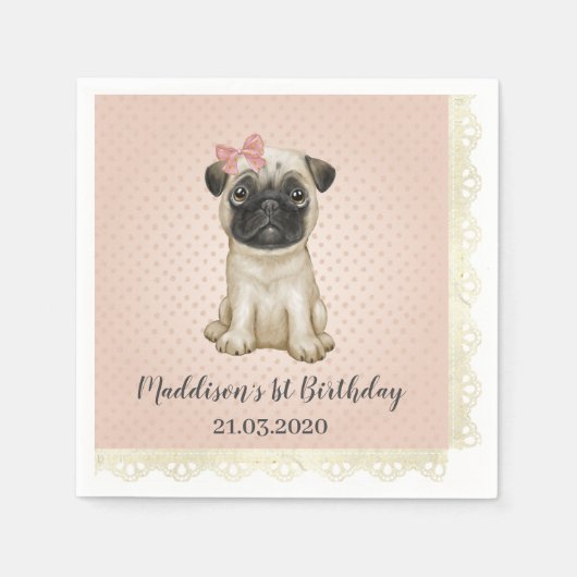Schattigee Baby Pug Verjaardag servetten (Voorkant)