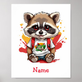 Schattigee Baby Raccoon Aangepaste naam Poster