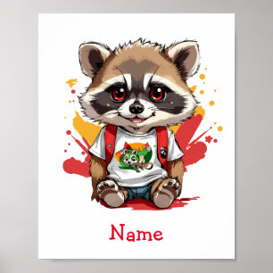 Schattigee Baby Raccoon Aangepaste naam Poster