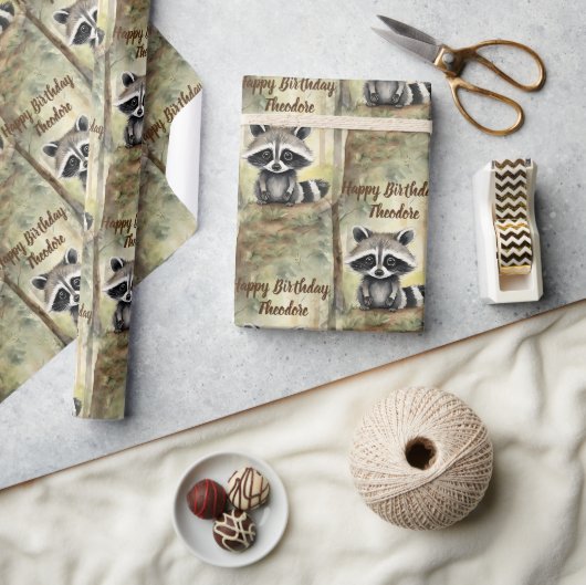 Schattigee Baby Raccoon Gepersonaliseerde Verjaard Cadeaupapier (Crafts)
