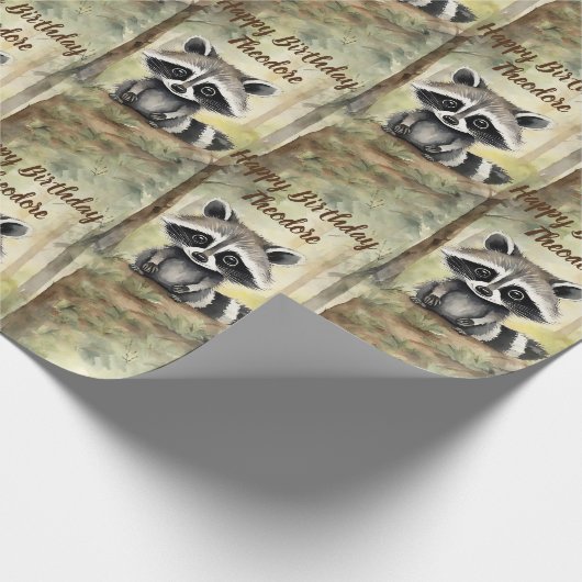 Schattigee Baby Raccoon Gepersonaliseerde Verjaard Cadeaupapier (Hoek)