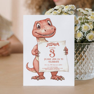 Schattigee Baby Red Dinosaur Kids Verjaardagsfeest Kaart
