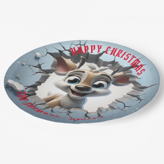 Schattigee Baby Rendier 3D Kerstmis Papieren Bordje (Gekanteld)