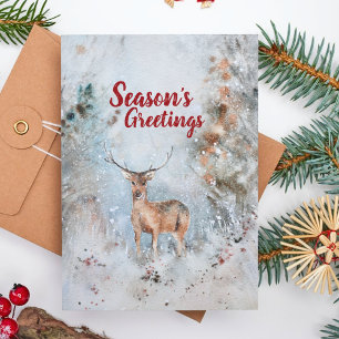 Schattigee Baby Rendier Elegante Waterverf Kerst Feestdagen Kaart