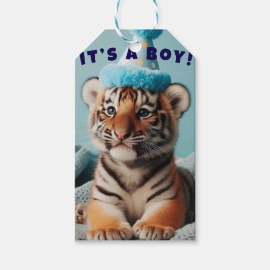 Schattigee Baby Reveal Boy Blue Baby Tiger Cadeaulabel (Voorkant)