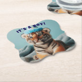 Schattigee Baby Reveal Boy Blue Baby Tiger Kartonnen Onderzetters (Gekanteld)