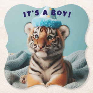Schattigee Baby Reveal Boy Blue Baby Tiger Kartonnen Onderzetters