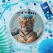 Schattigee Baby Reveal Boy Blue Baby Tiger Papieren Bordje (Feest)