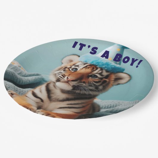 Schattigee Baby Reveal Boy Blue Baby Tiger Papieren Bordje (Gekanteld)