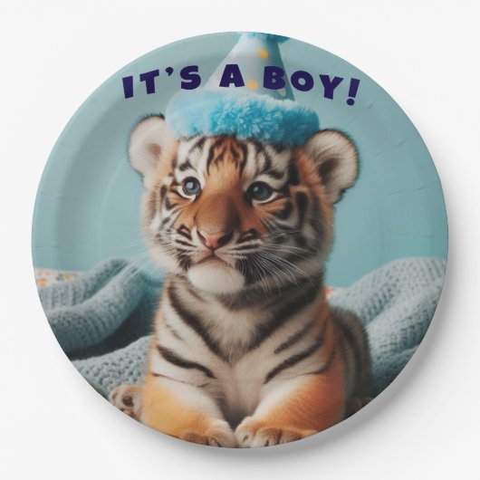 Schattigee Baby Reveal Boy Blue Baby Tiger Papieren Bordje (Voorkant)
