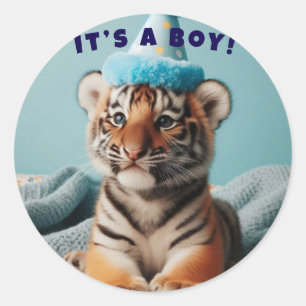 Schattigee Baby Reveal Boy Blue Baby Tiger Ronde Sticker
