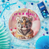 Schattigee Baby Reveal Meisje Roze Baby Tijger Papieren Bordje (Feest)