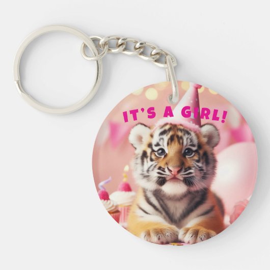 Schattigee Baby Reveal Meisje Roze Baby Tijger Sleutelhanger (Voorkant)