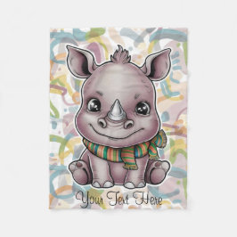 Schattigee Baby Rhino Cartoon Personaliseer Naam Fleece Deken