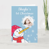 Schattigee Baby˙s 1st Christmas Snowman Foto Feestdagen Kaart (Voorkant)