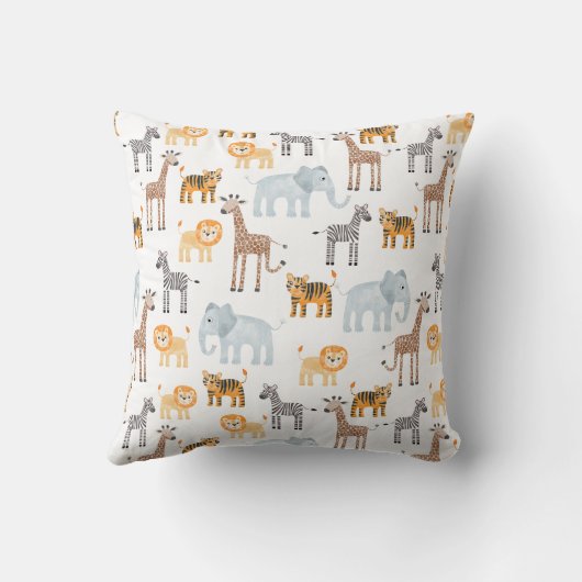 Schattigee Baby Safari Animal Waterverf Aangepaste Kussen (Achterkant)