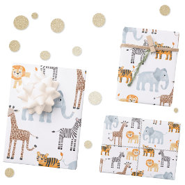 Schattigee Baby Safari Dier Waterverf Patroon Inpakpapier Vel