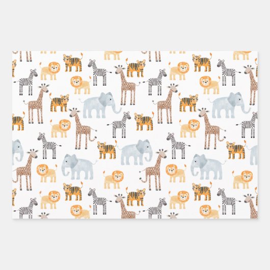 Schattigee Baby Safari Dier Waterverf Patroon Inpakpapier Vel (Voorkant 2)