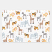Schattigee Baby Safari Dier Waterverf Patroon Inpakpapier Vel (Voorkant)