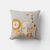 Schattigee Baby Safari Dieren op Smokey Beige Kussen (Voorkant)