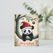 Schattigee Baby Santa Panda op boomtak Kerstmis Briefkaart (Staand voorkant)