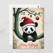 Schattigee Baby Santa Panda op boomtak Kerstmis Briefkaart (Voorkant / Achterkant)