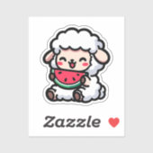 Schattigee Baby Schaap Eten van een Watermeloen Sticker (Vel)