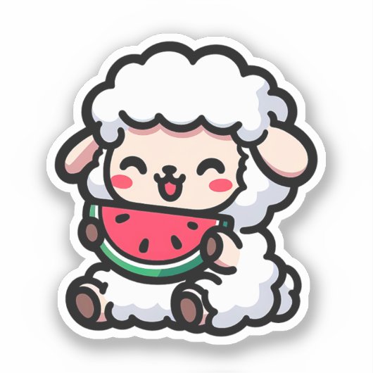 Schattigee Baby Schaap Eten van een Watermeloen Sticker (Voorkant)