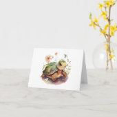 Schattigee Baby Schildpad met Bloemen BLANK Kaart (Gele Bloem)