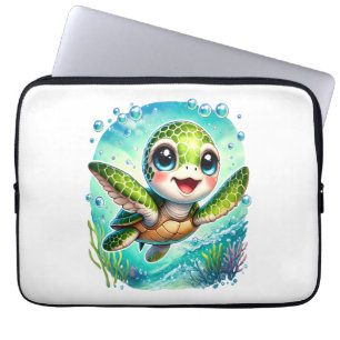 Schattigee Baby schildpad zwemmen in de oceaan Laptop Sleeve