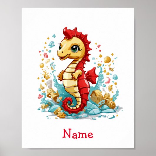 Schattigee Baby Seahorse aangepaste naam Poster (Voorkant)
