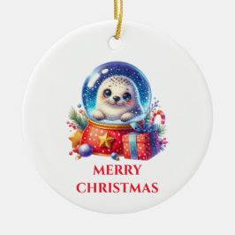 Schattigee Baby Seal Christmas Keramisch Ornament