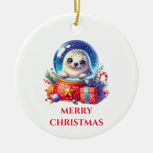 Schattigee Baby Seal Christmas Keramisch Ornament (Voorkant)