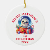 Schattigee Baby Seal Eerste Kerstdag Gepersonalise Keramisch Ornament (Voorkant)