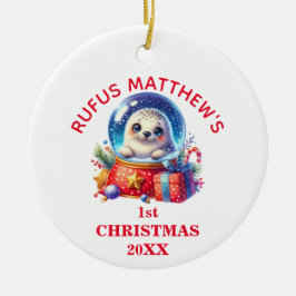 Schattigee Baby Seal Eerste Kerstdag Gepersonalise Keramisch Ornament