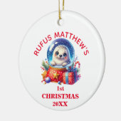 Schattigee Baby Seal Eerste Kerstdag Gepersonalise Keramisch Ornament (Links)