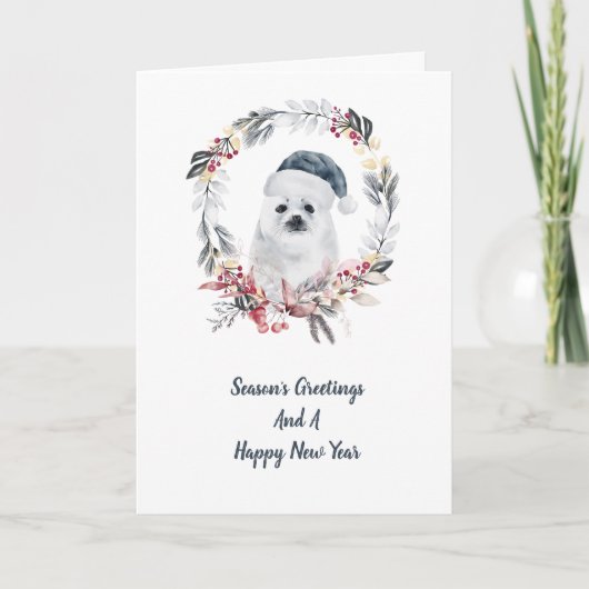 Schattigee Baby Seal Waterverf Een foto Kerstmis Feestdagen Kaart (Voorkant)