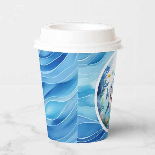 Schattigee Baby Shark Fish Under the Zee Birthday  Papieren Bekers (Rechts)