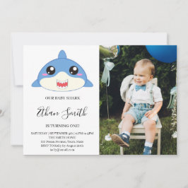 Schattigee Baby Shark Verjaardag Foto uitnodiging