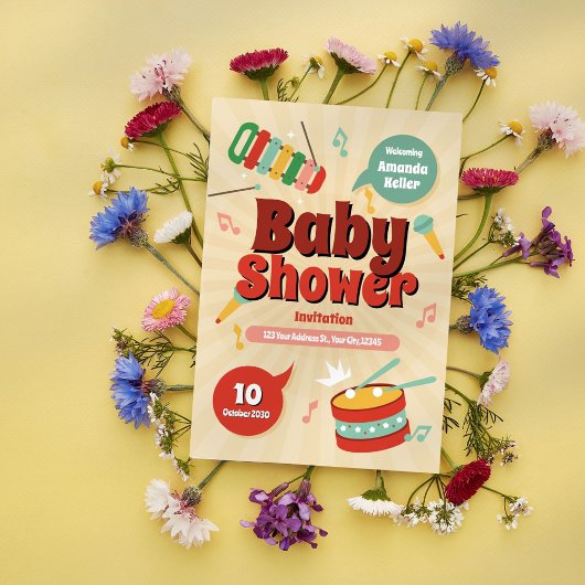 Schattigee Baby shower-uitnodiging met muziekthema Kaart
