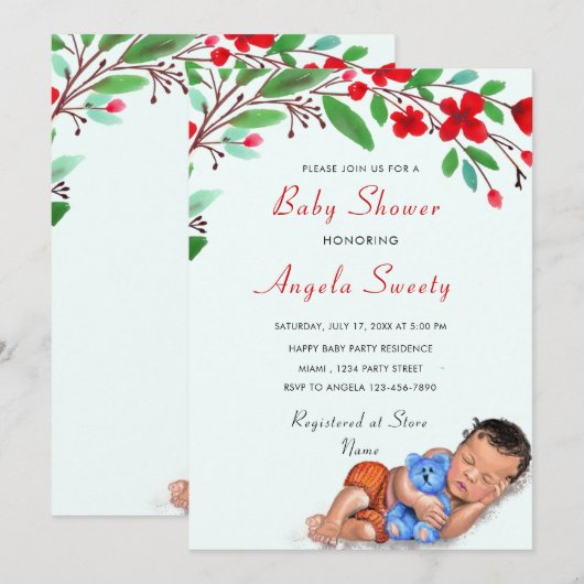 Schattigee Baby shower Uitnodiging Sjabloon (Voorkant / Achterkant)